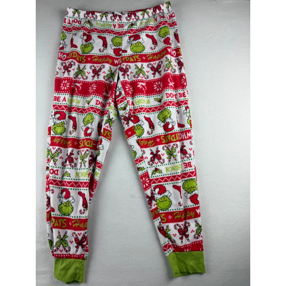 Dr. Seuss The Grinch Women Pajama Pants Large Red Fleece Holiday Joggers LZ49961